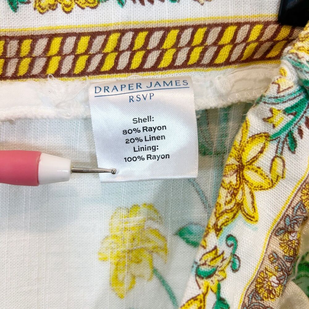 DRAPER JAMES RSVP Linen Blend White Yellow Floral Pants Size L Casual Vacation - Picture 7 of 12